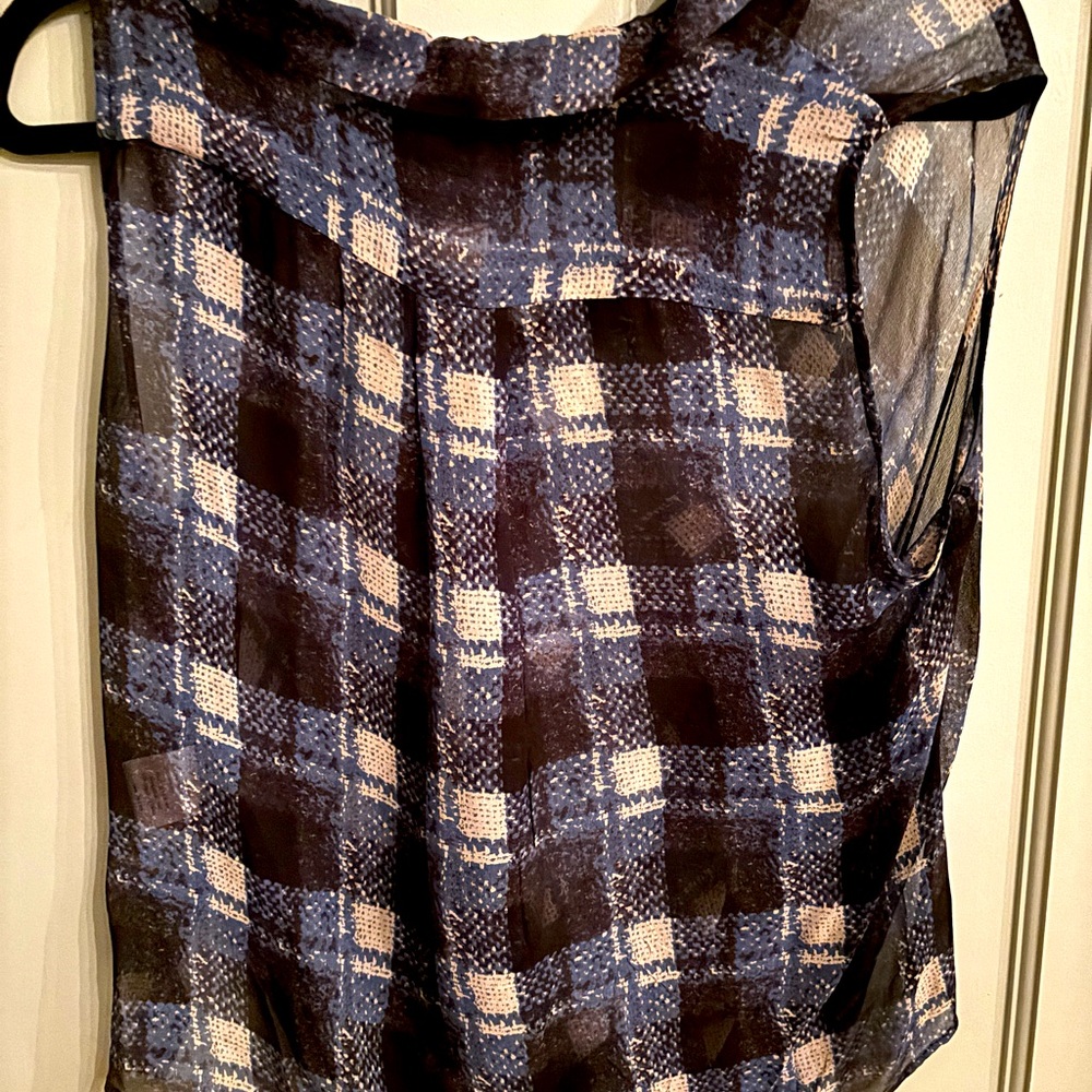 Rachel Comey sheer sleeveless plaid asymmetric blouse. perfect condition.